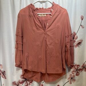 Anthropologie Pink Embroidered Blouse
